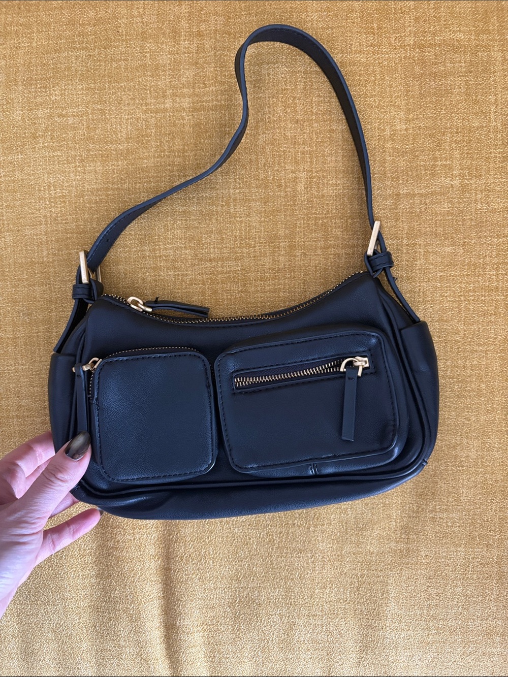 Mango Black Shoulder Bag with Front Pockets